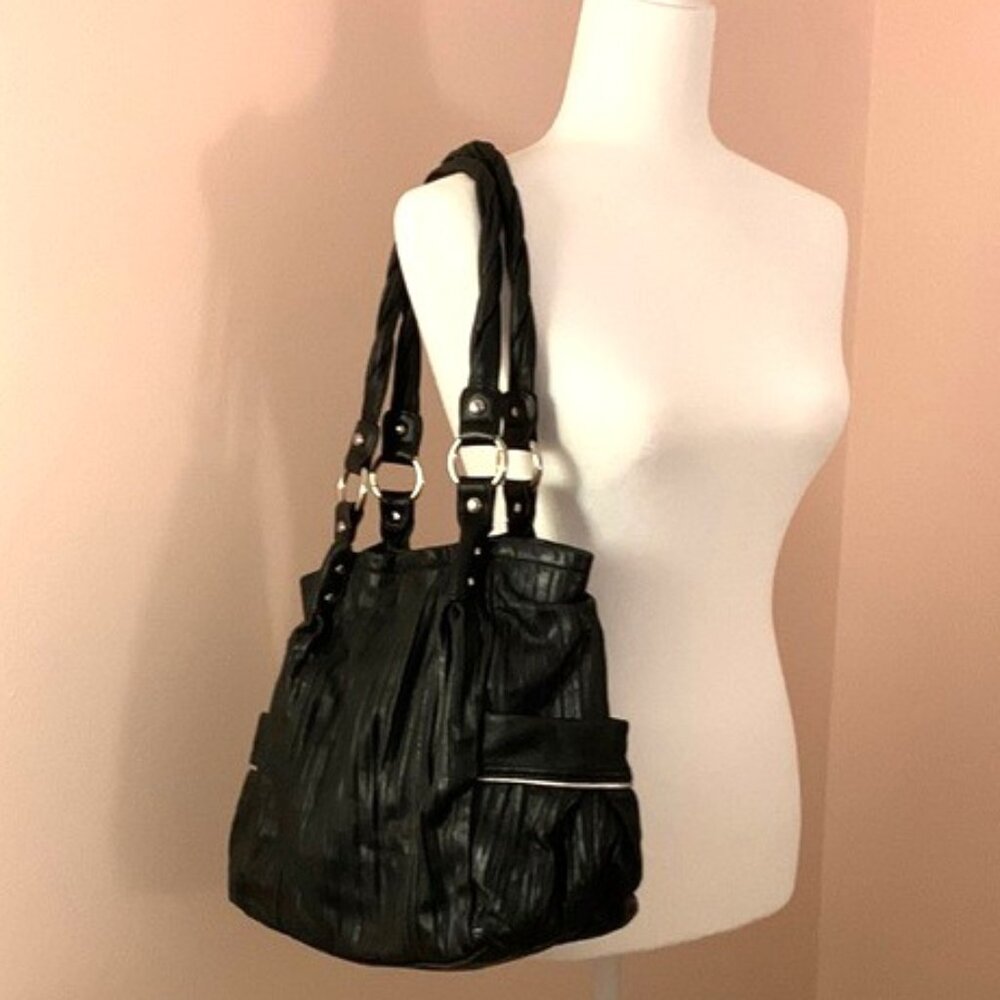 B. Makowsky Leather Moscow Sachel Handbag - Black